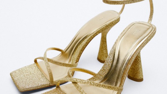 Zara SANDALIA TACÓN TIRAS GLITTER