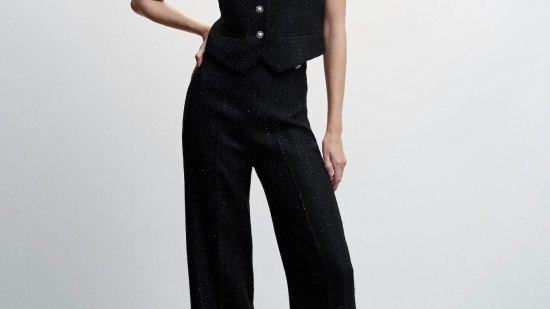 Mango Pantalón tweed botón joya
