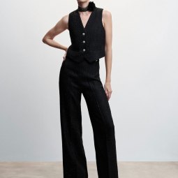 Mango Pantalón tweed botón joya