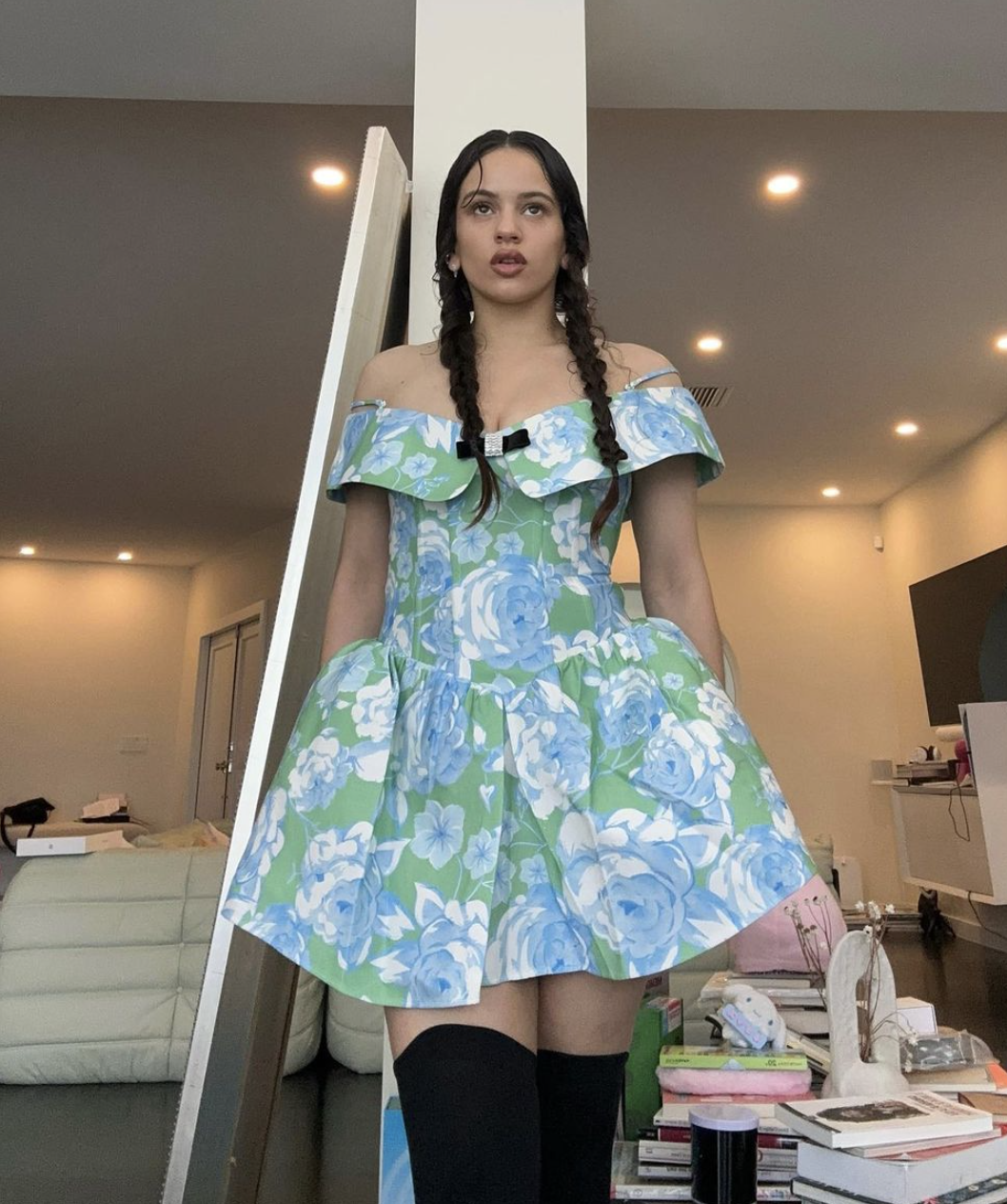 Rosalía con vestido de flores