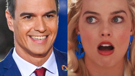 Pedro Sánchez y Margot Robbie como Barbie