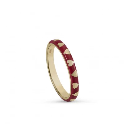 Anillos finos diseño de corazón con esmalte rojo - Imagen: LineArgent