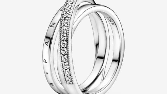 Anillo Cruzado Triple Banda en Pavé