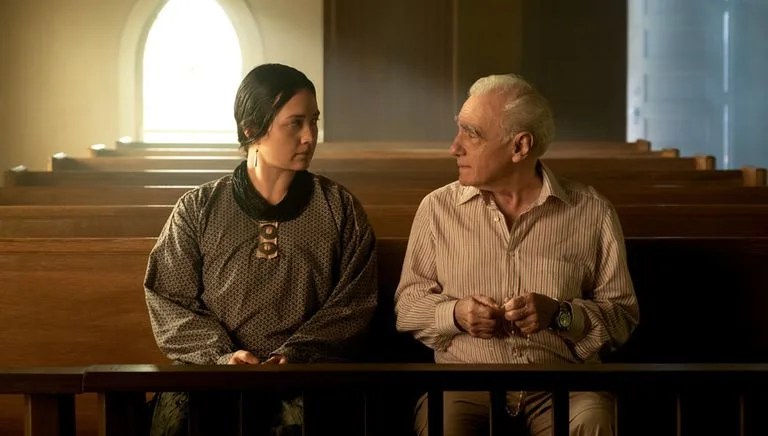 Junto a la actriz Lily Gladstone en el rodaje de Los asesinos de la luna Créditos Gentile