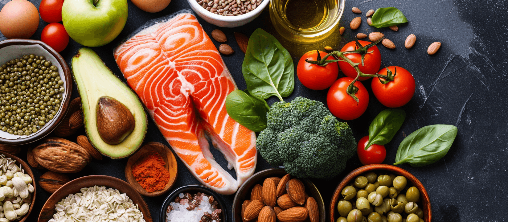 plato saludable de aguacate salmon brocoli y más alimentos