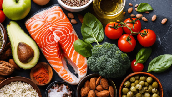 plato saludable de aguacate salmon brocoli y más alimentos
