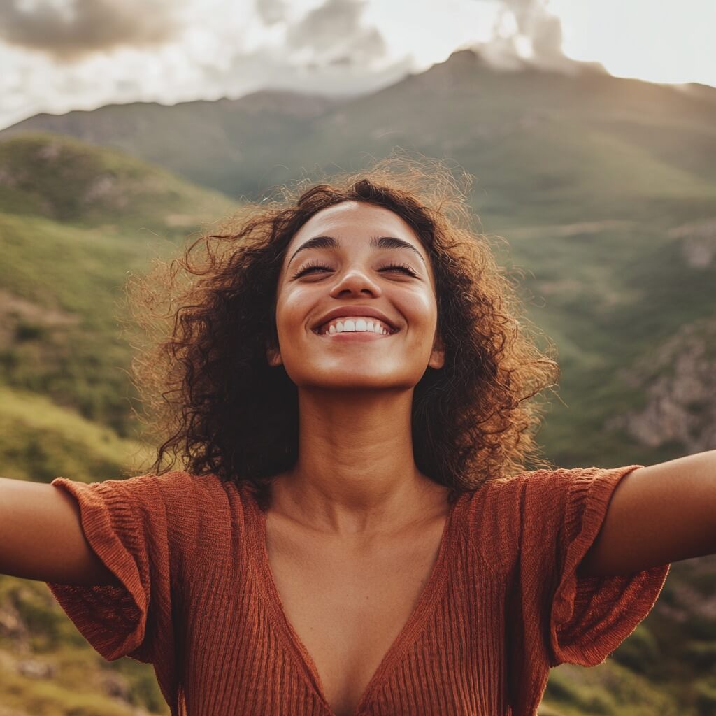 Mujer sonriente en el campo (Imagen: Blanca Campos)