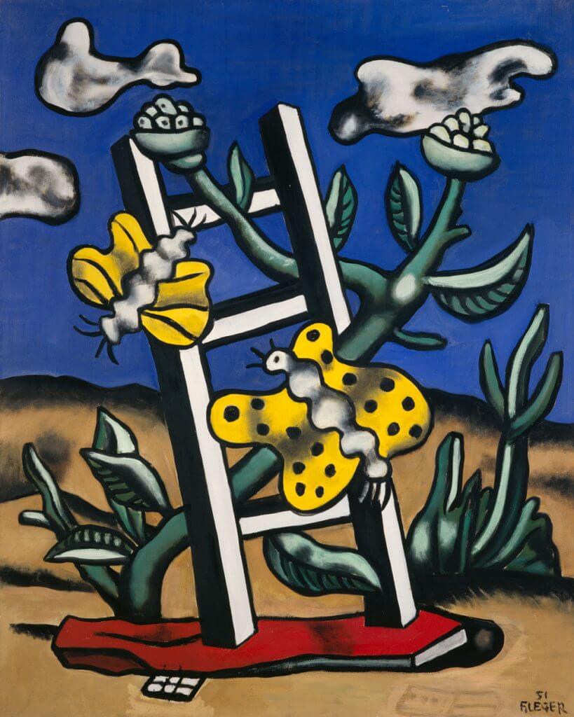 Fernand Léger, Deux papillons jaunes sur une échelle, 1951. Óleo sobre lienzo, 92 × 73 cm. © Centre Pompidou, MNAM-CCI:Jacques Faujour:Dist. RMN-GP. © Fernand Leger, VEGAP, Malaga, 2023
