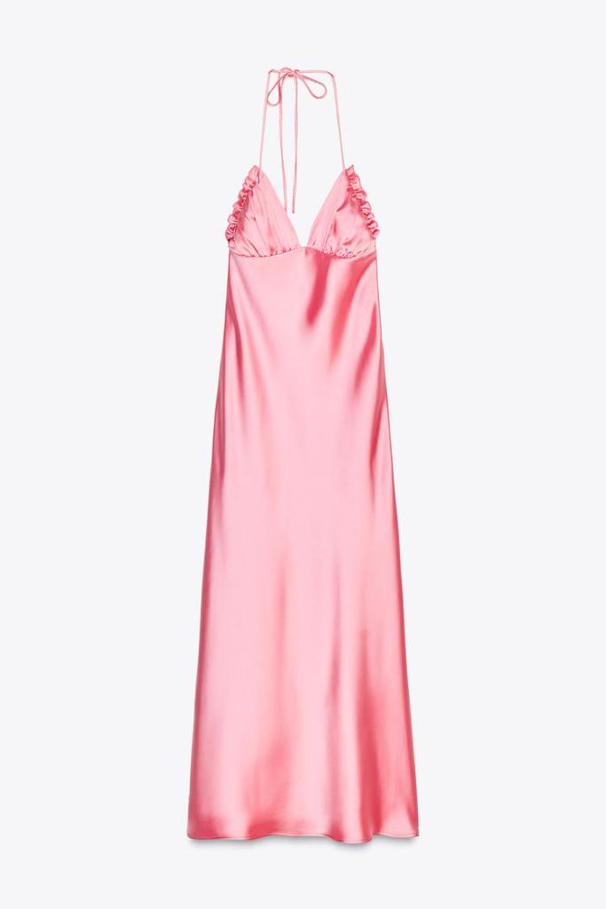 Vestido satinado rosa de Zara