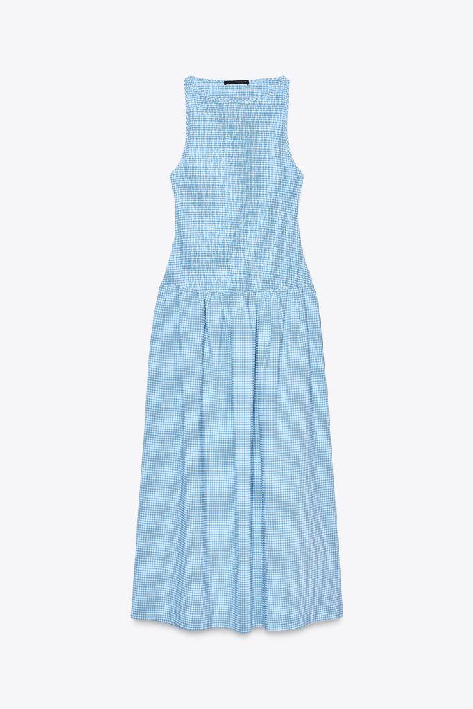 Vestido cuadros vichy azul de Zara