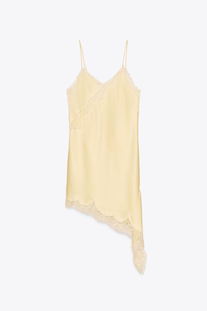 Vestido lencero amarillo mantequilla de Zara
