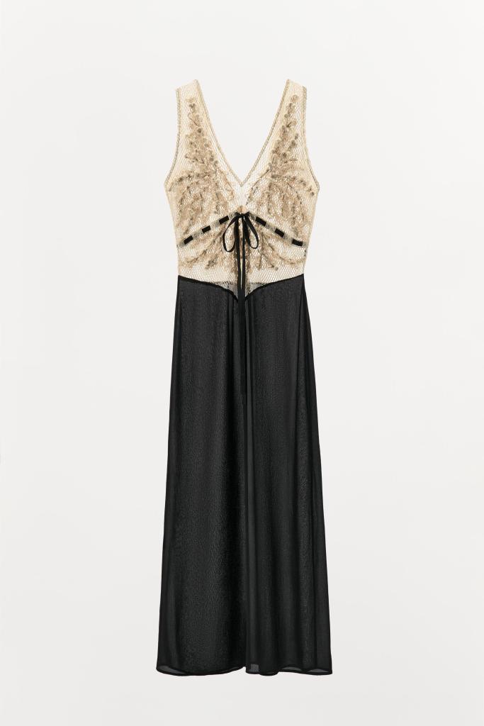 Vestido combinado con crochet de Zara