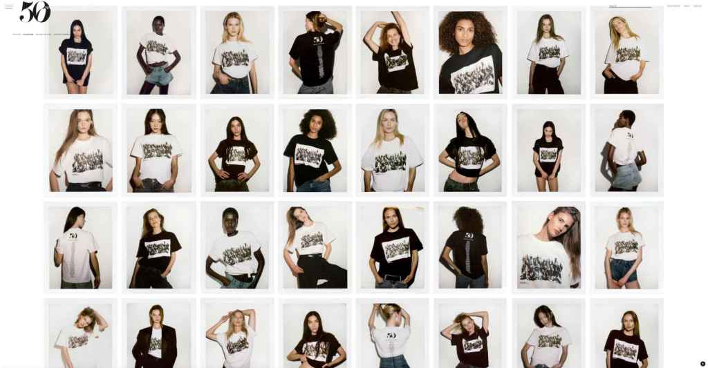Algunas de las 50 supermodelos que han participado en el film luciendo la camiseta conmemorativa